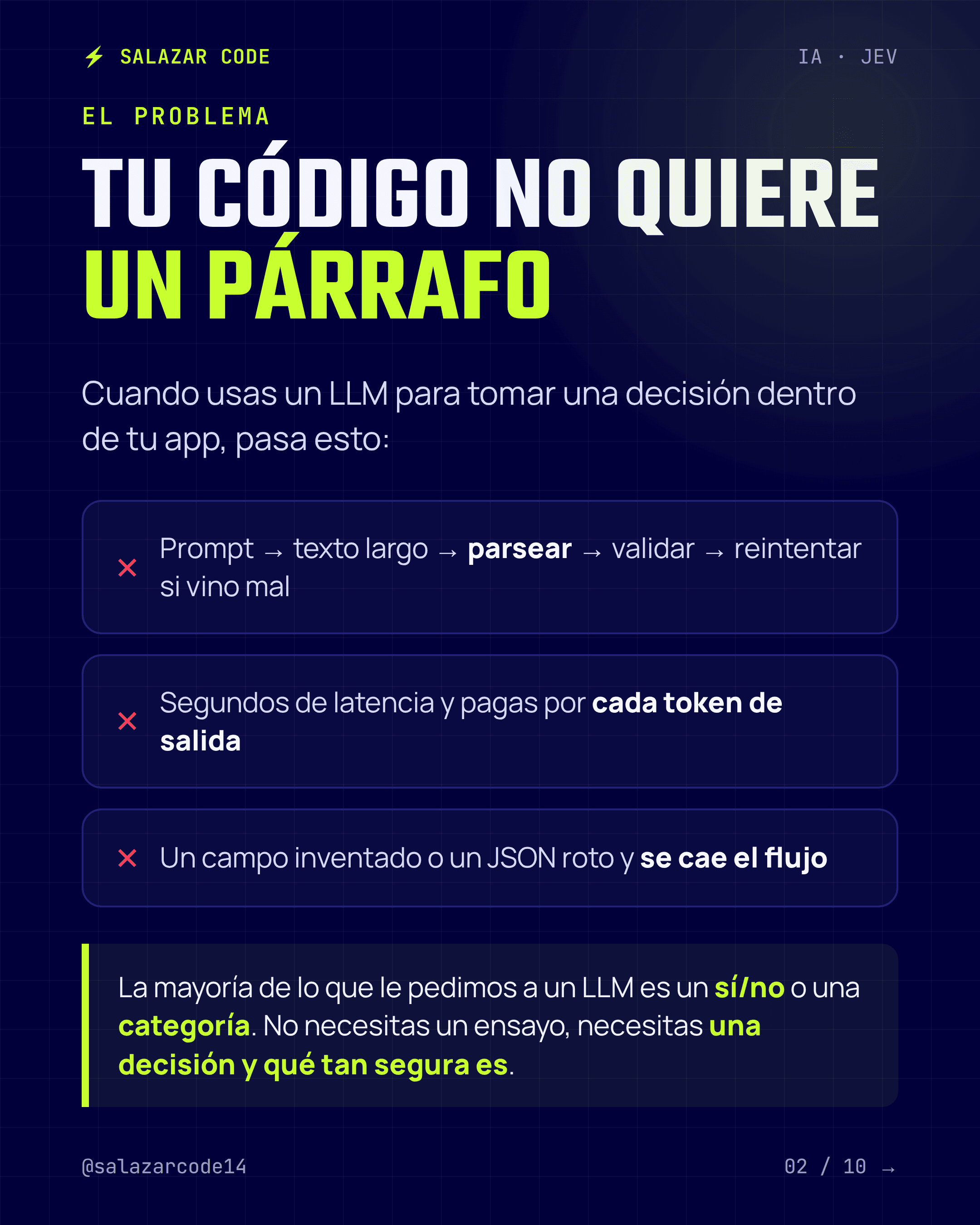 El problema: tu código no quiere un párrafo, quiere una decisión