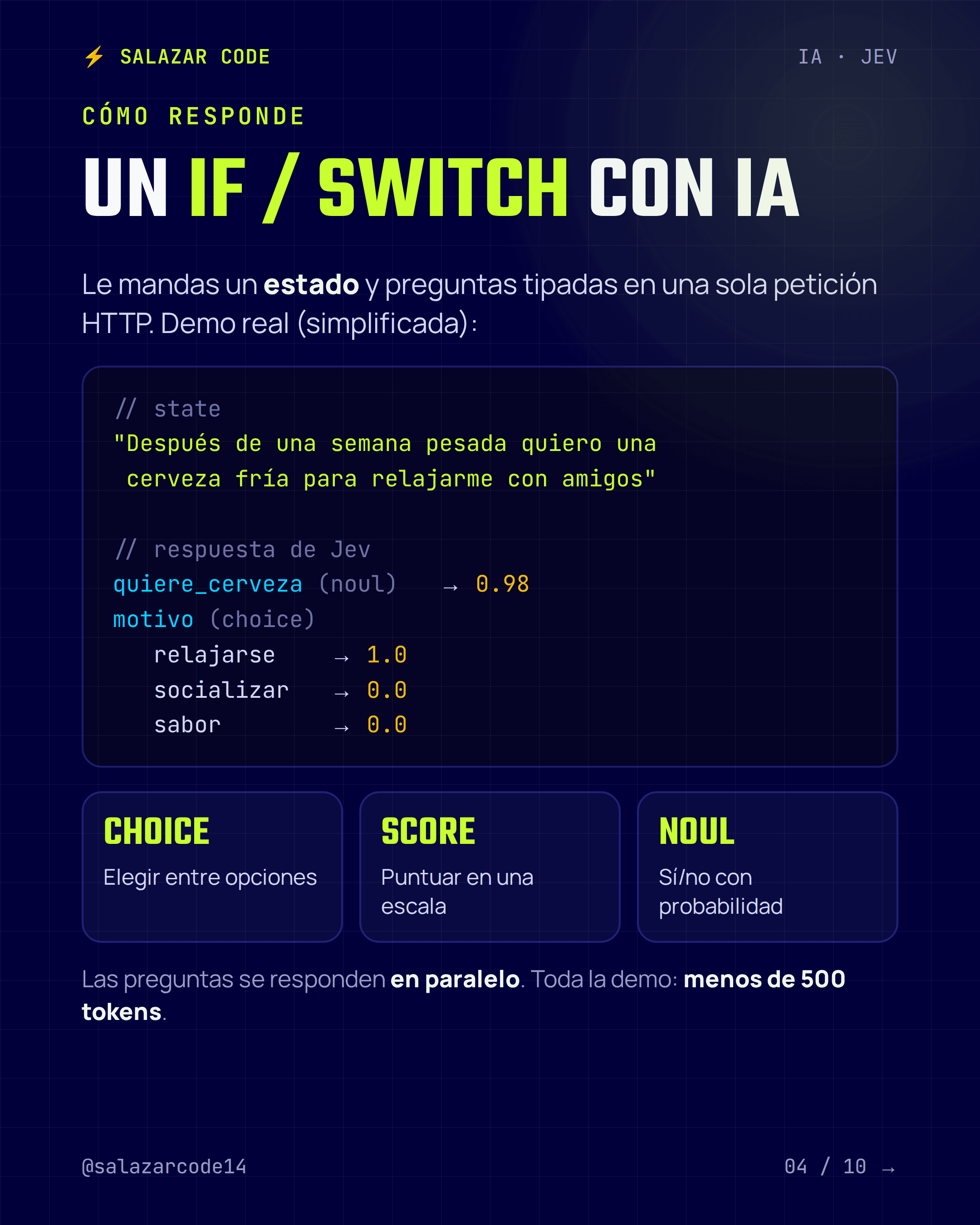 Cómo responde Jev: un if / switch con IA usando choice, score y noul