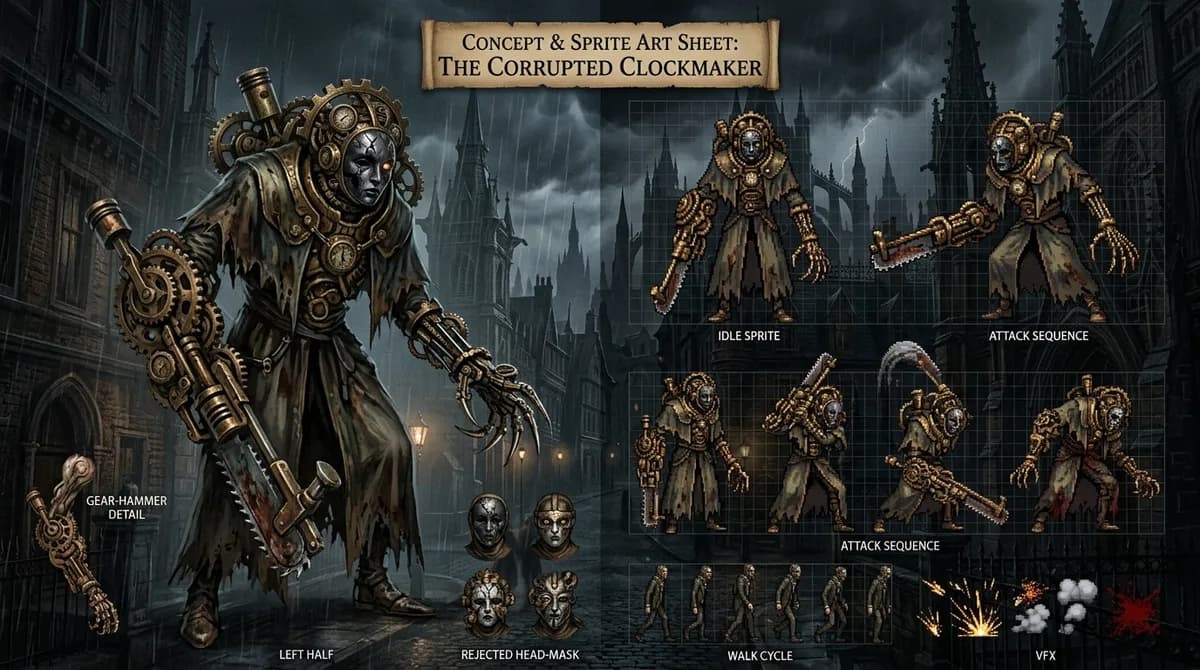 Hoja de sprites del enemigo El Relojero Corrupto